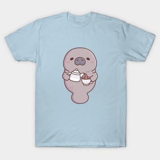 Cute Manatee Pouring Tea Into Teacup T-Shirt